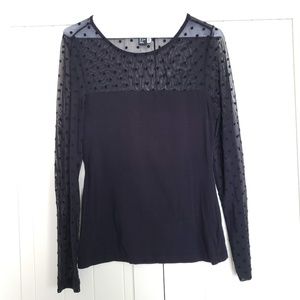 H&M mesh long-sleeve poke-a-dot mesh shirt